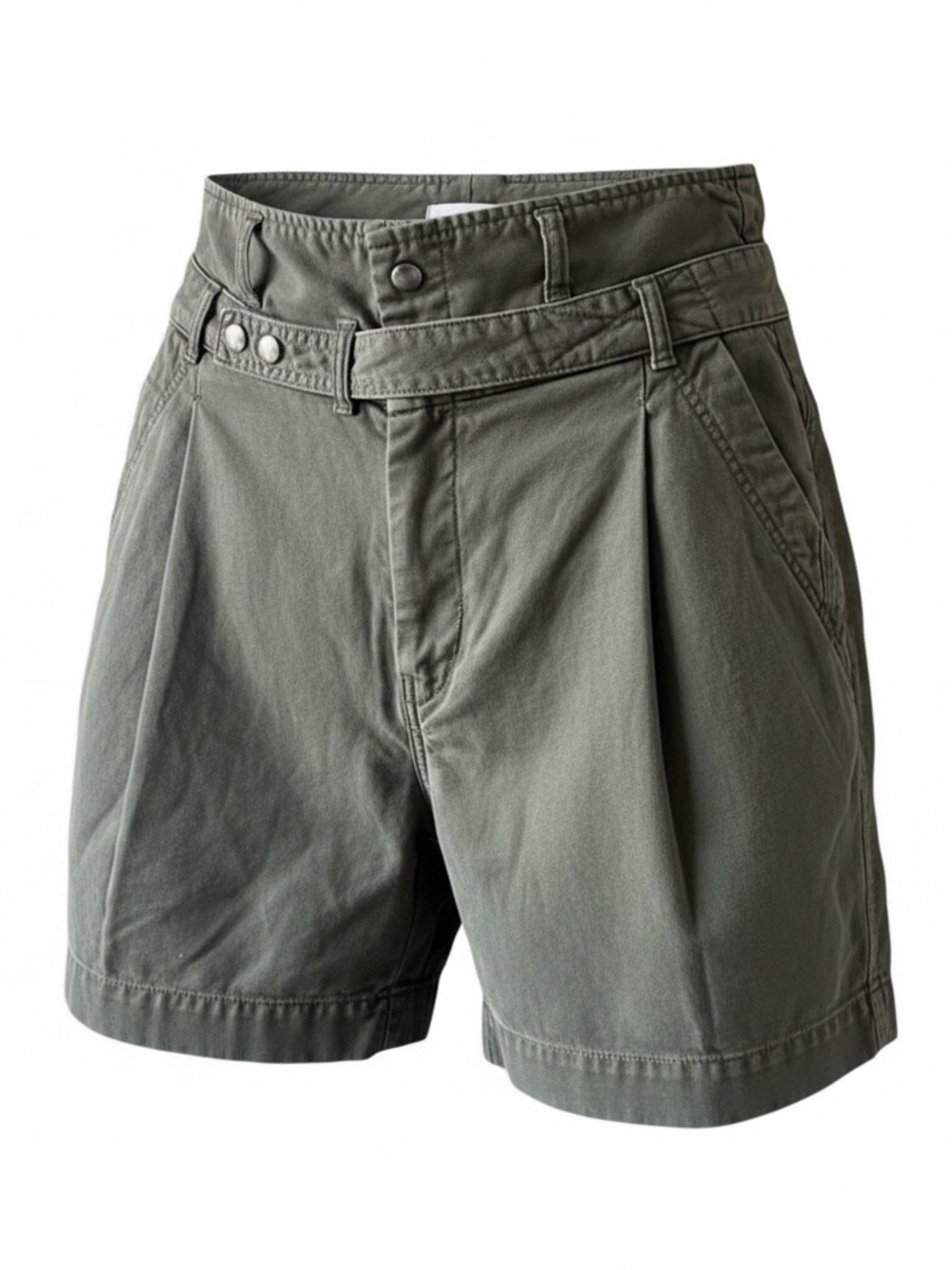 Frame Denim Olive Pleated High-Waist Cargo Shorts